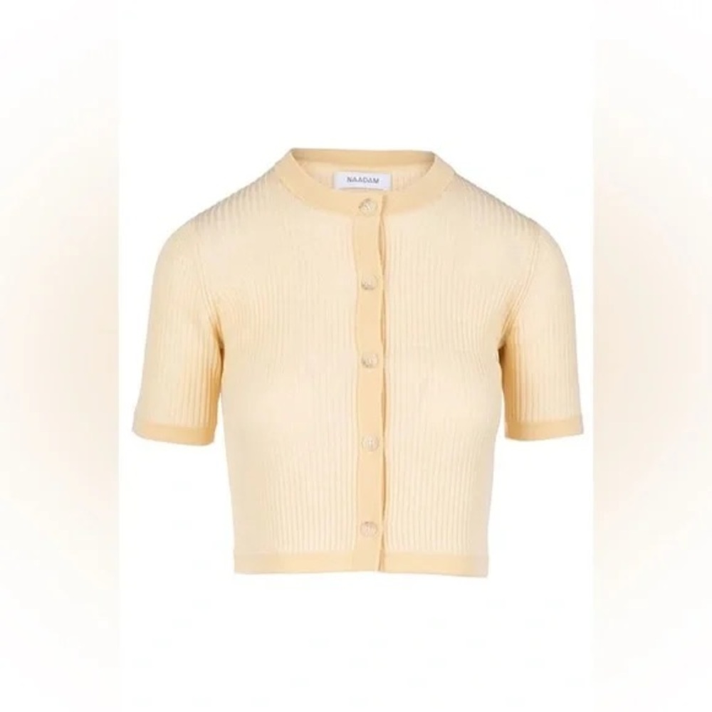 NAADAM Merino Silk Short Sleeve Cropped Cardigan - XS- Yellow